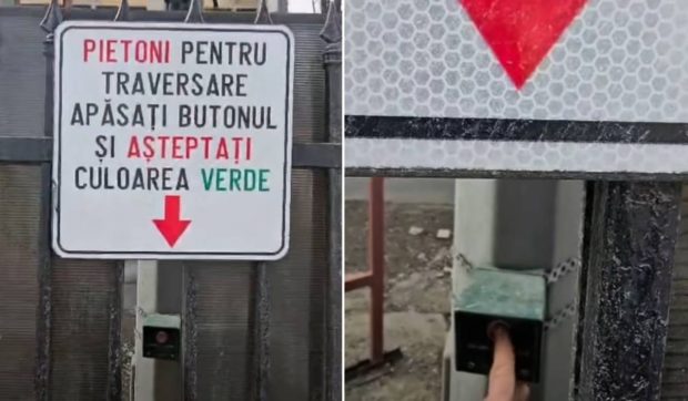 Semaforul ciudat de la Brașov: pietonii traversează prin gard