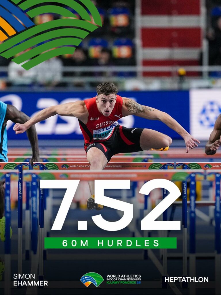 Simon Ehammer bate recordul mondial la 60 m garduri în heptatlon