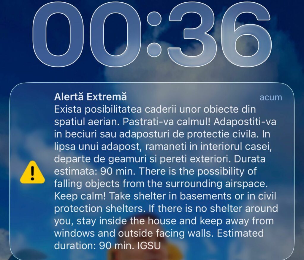 Alertă RO-Alert în Tulcea: obiecte căzute din spațiul aerian