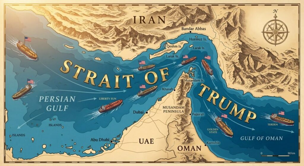 Trump redenumește Strâmtoarea Ormuz în „Strâmtoarea lui Trump” pe o hartă