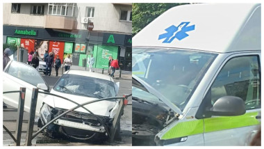 Accident grav în Sectorul 2: ambulanță lovește o mașină, camerele surprind impactul