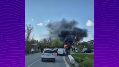 Autocar în flăcări cu 27 de pasageri în Tulcea
