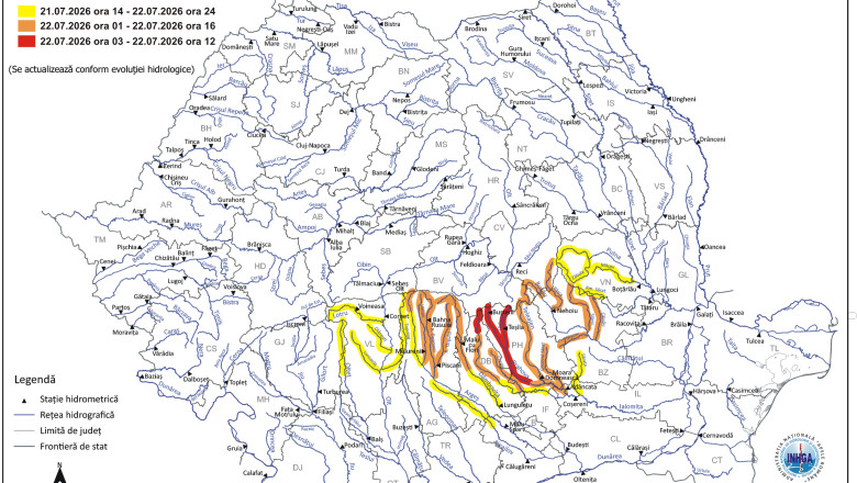 Cod roșu de inundații și viituri în Dâmbovița și Prahova. Avertizare hidrologică în mai multe județe
