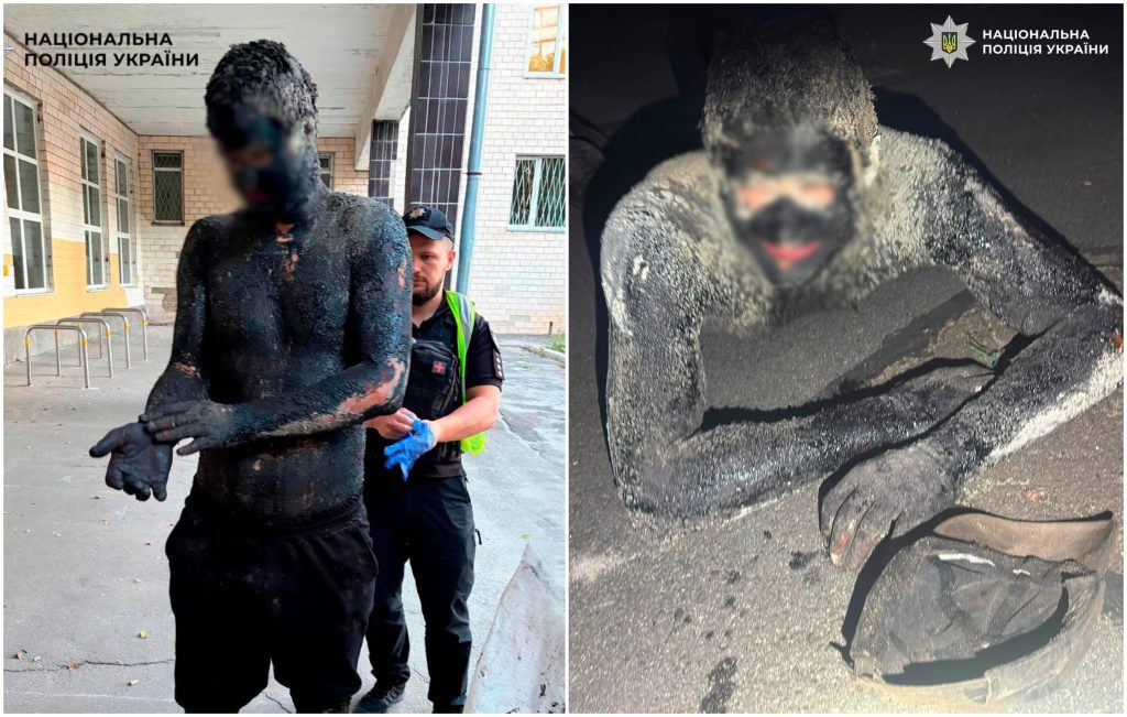 Un tânăr s-a uns cu smoală pentru a fi „invizibil” și a jefuit un magazin, în Kiev. „Polițiștii l-au curățat peste 5 ore”