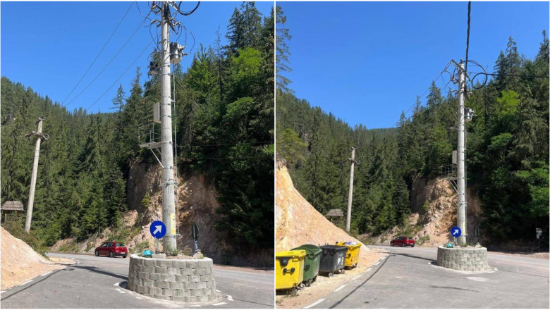 În Alba, stâlp în mijlocul drumului: constructorul face giratoriu absurd