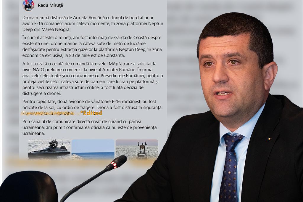 Drona de lângă platforma Neptun Deep „avea explozibil”, anunță Miruță, după ce ștersese această informație din mesajul inițial