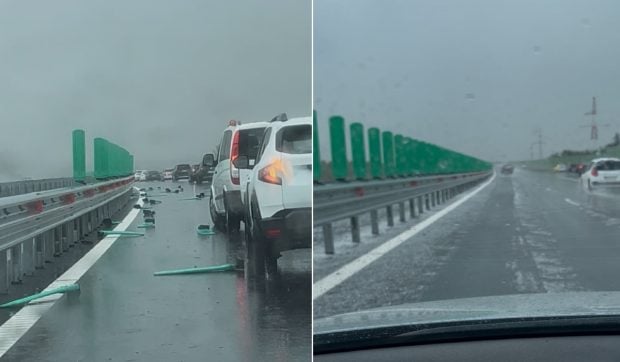 Furtuna a aruncat panourile antiorbire pe A1 Pitești-Curtea de Argeș