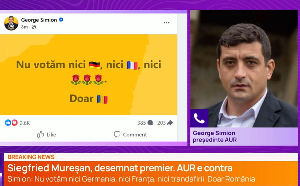 George Simion vede interese străine în desemnarea premierului și vorbește despre o „înțelegere ascunsă” între Nicușor Dan și PSD