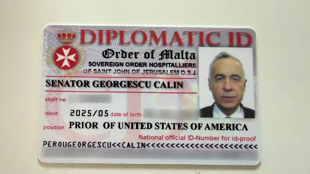 Călin Georgescu găsește legitimație falsă Ordinul Cavalerilor de Malta