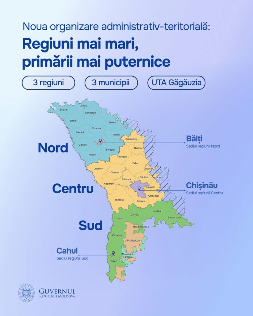 Republica Moldova renunță la sistemul administrativ moștenit din perioada sovietică. Cele 32 de raioane vor fi înlocuite cu trei regiuni